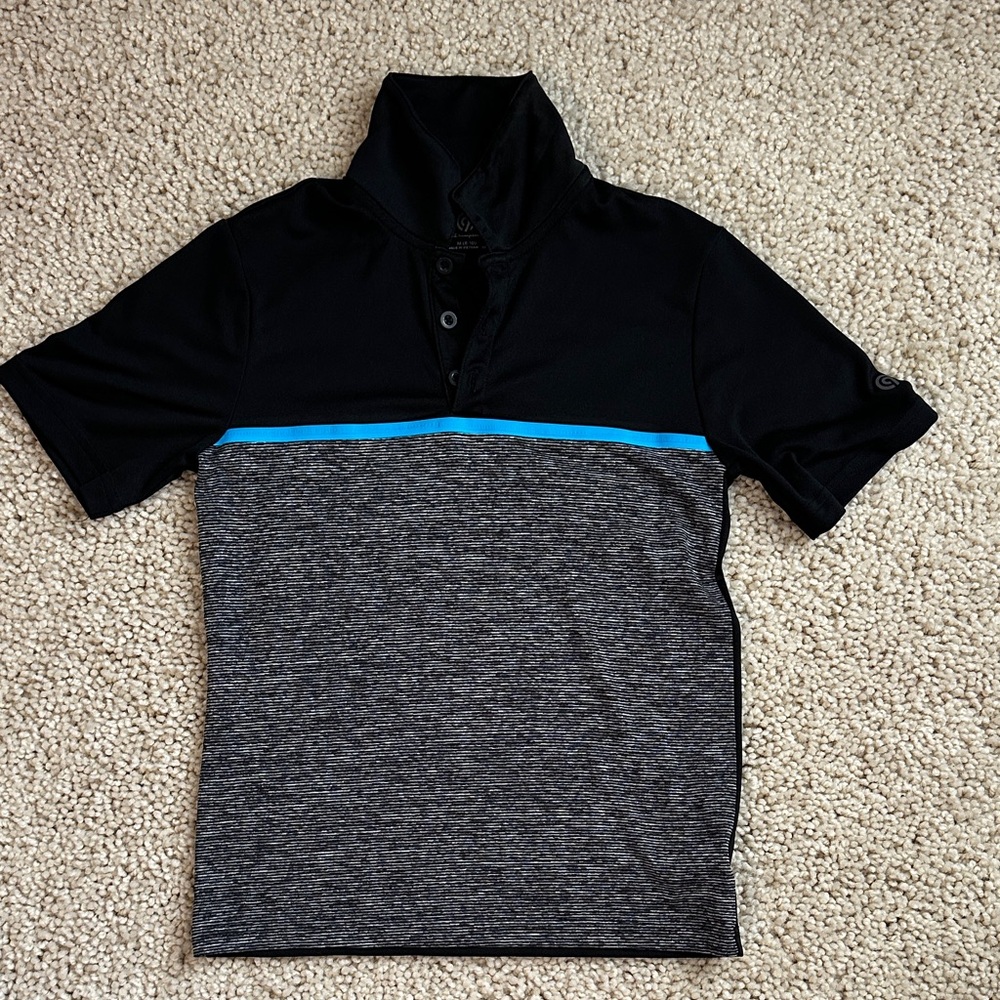 Boys Black and Gray Polo Shirt with Blue Stripe